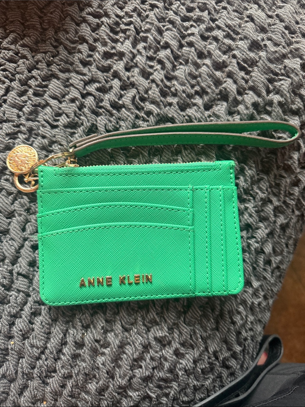 Anne Klein Green Wristlet Card Case with Gold Accents